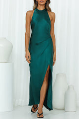 Celebrities Elegant Solid Frenulum Slit Halter Sleeveless Dress Dresses(5 Colors)