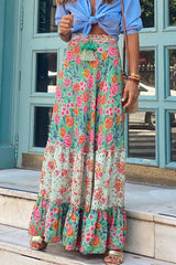 Elegant Vacation Print Flounce Loose Type A Full Print Bottoms