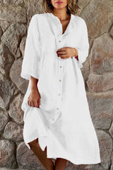 Casual Simplicity Solid Buttons Mandarin Collar Shirt Dress Dresses