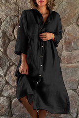 Casual Simplicity Solid Buttons Mandarin Collar Shirt Dress Dresses