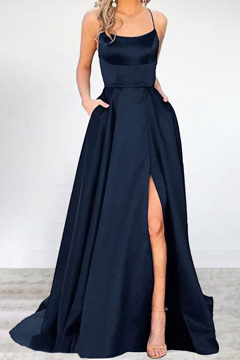 Sexy Formal Solid High Opening U Neck Evening Dress Dresses