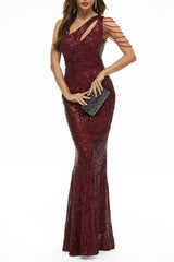 Celebrities Elegant Solid Sequins Oblique Collar Evening Dress Dresses