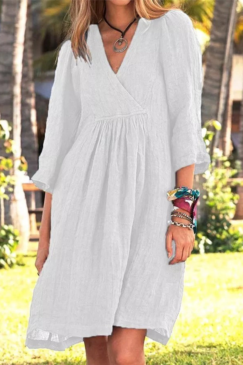 Casual Simplicity Solid Fold V Neck T-shirt Dress Dresses