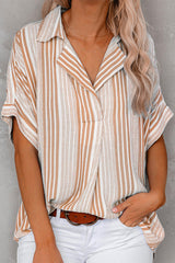 Elegant Striped Patchwork V Neck Tops(4 Colors)