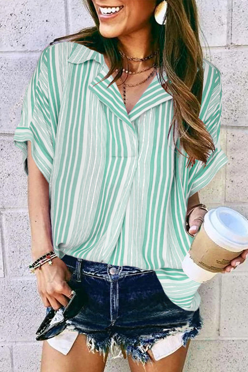 Elegant Striped Patchwork V Neck Tops(4 Colors)