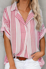 Elegant Striped Patchwork V Neck Tops(4 Colors)