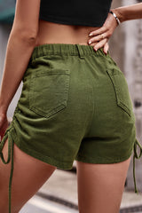 Casual Solid Draw String High Waist Regular Denim Shorts