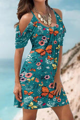 Casual Floral Patchwork U Neck Printed Dress Dresses