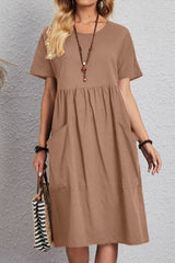 Casual Simplicity Solid Pocket O Neck Short Sleeve Dress Dresses