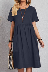 Casual Simplicity Solid Pocket O Neck Short Sleeve Dress Dresses