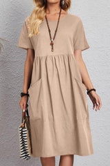 Casual Simplicity Solid Pocket O Neck Short Sleeve Dress Dresses