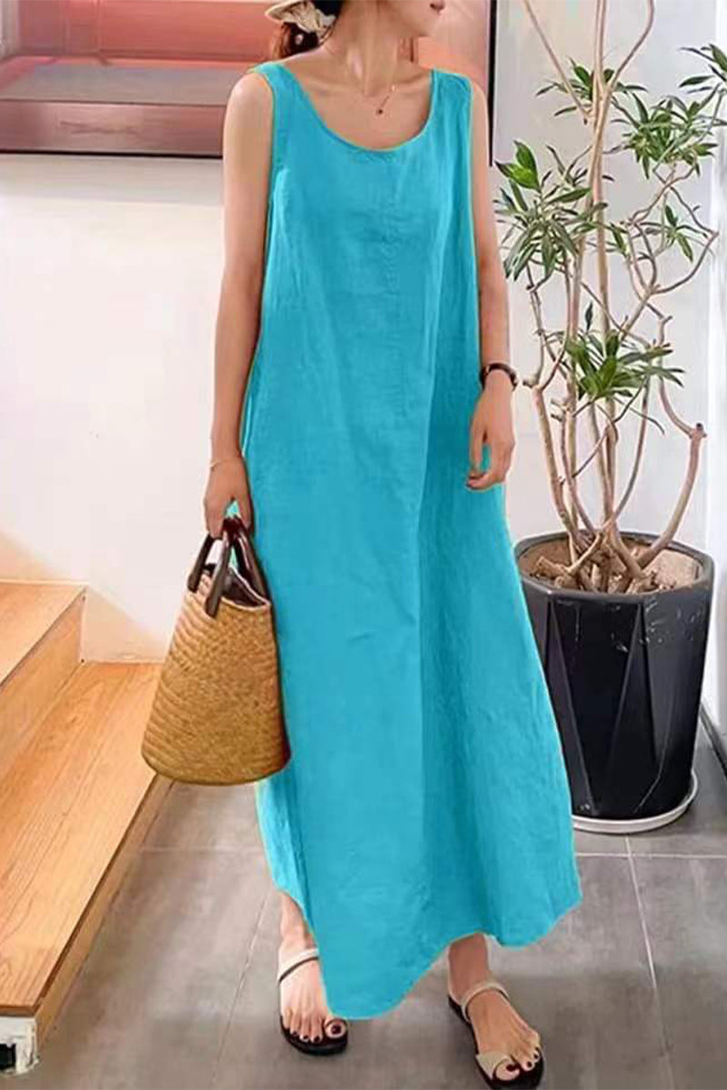 Casual Simplicity Solid Pocket O Neck Sleeveless Dress Dresses