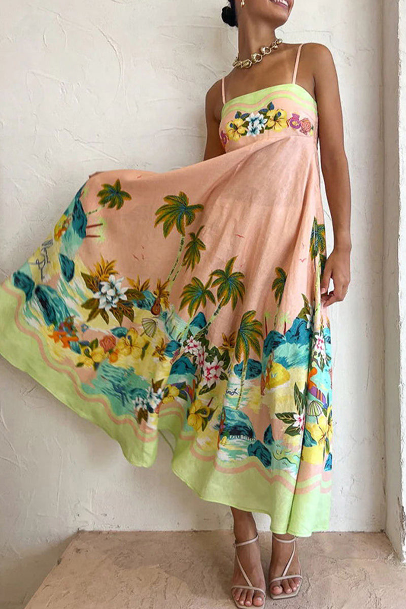 Casual Vacation Floral Patchwork Sling Dress Dresses