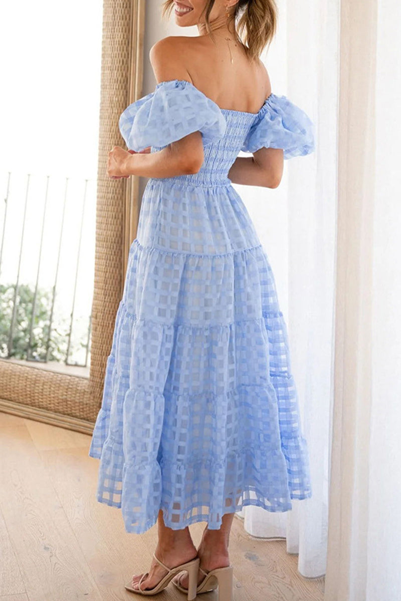 Sweet Elegant Solid Mesh Off the Shoulder Cake Skirt Dresses