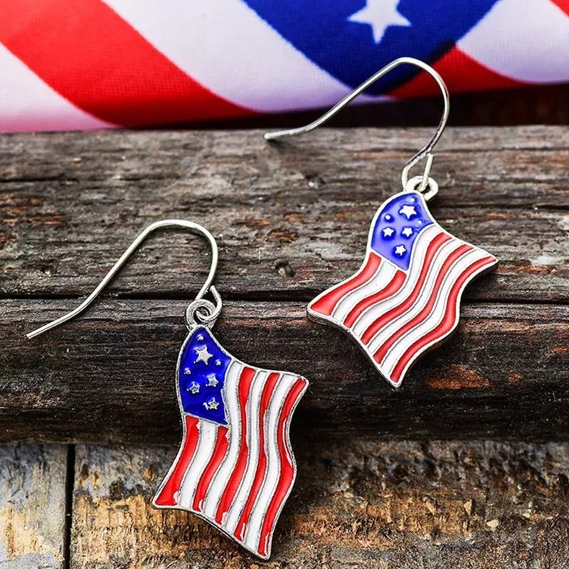 Independence Day Flag Oil Drip Alloy Earrings