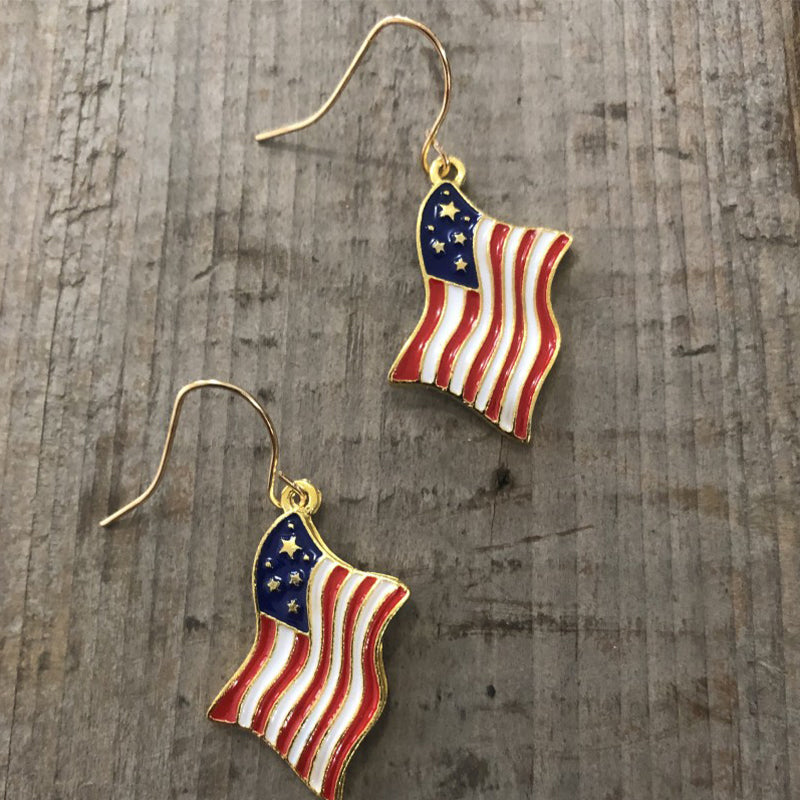 Independence Day Flag Oil Drip Alloy Earrings