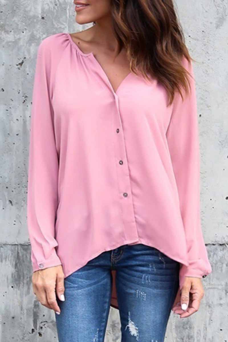 Elegant Solid V Neck Tops