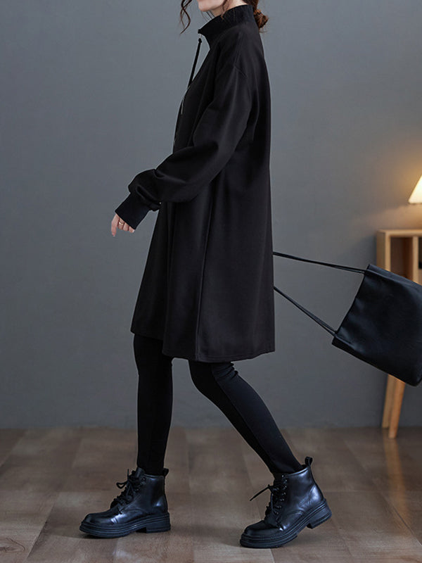 A-Line Long Sleeves Asymmetric Split-Joint Zipper Mock Neck Mini Dresses Sweatershirt