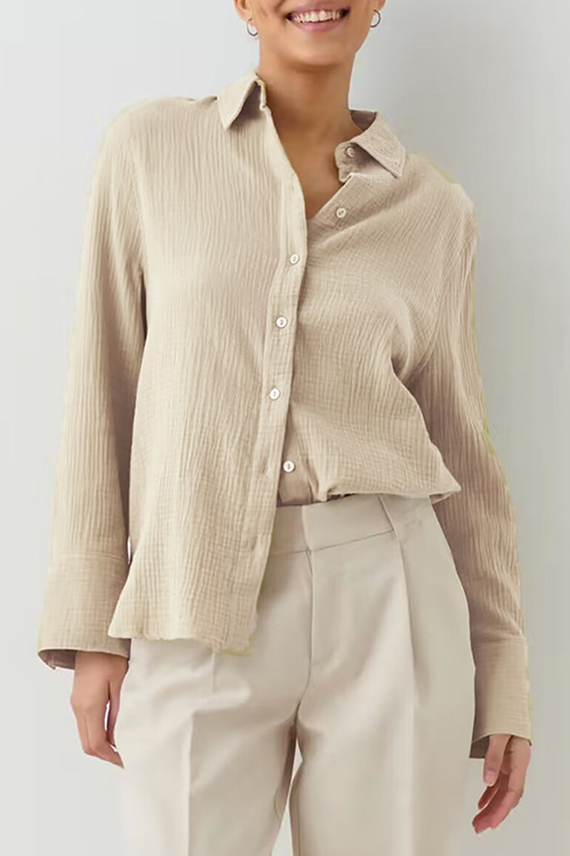 Elegant Solid Turndown Collar Tops