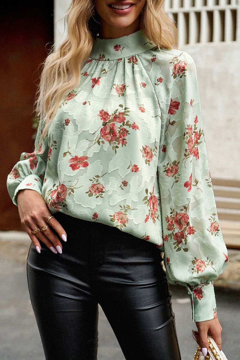 Elegant Floral Bandage Half A Turtleneck Tops