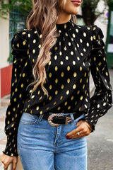 Elegant Polka Dot Fold Half A Turtleneck Tops