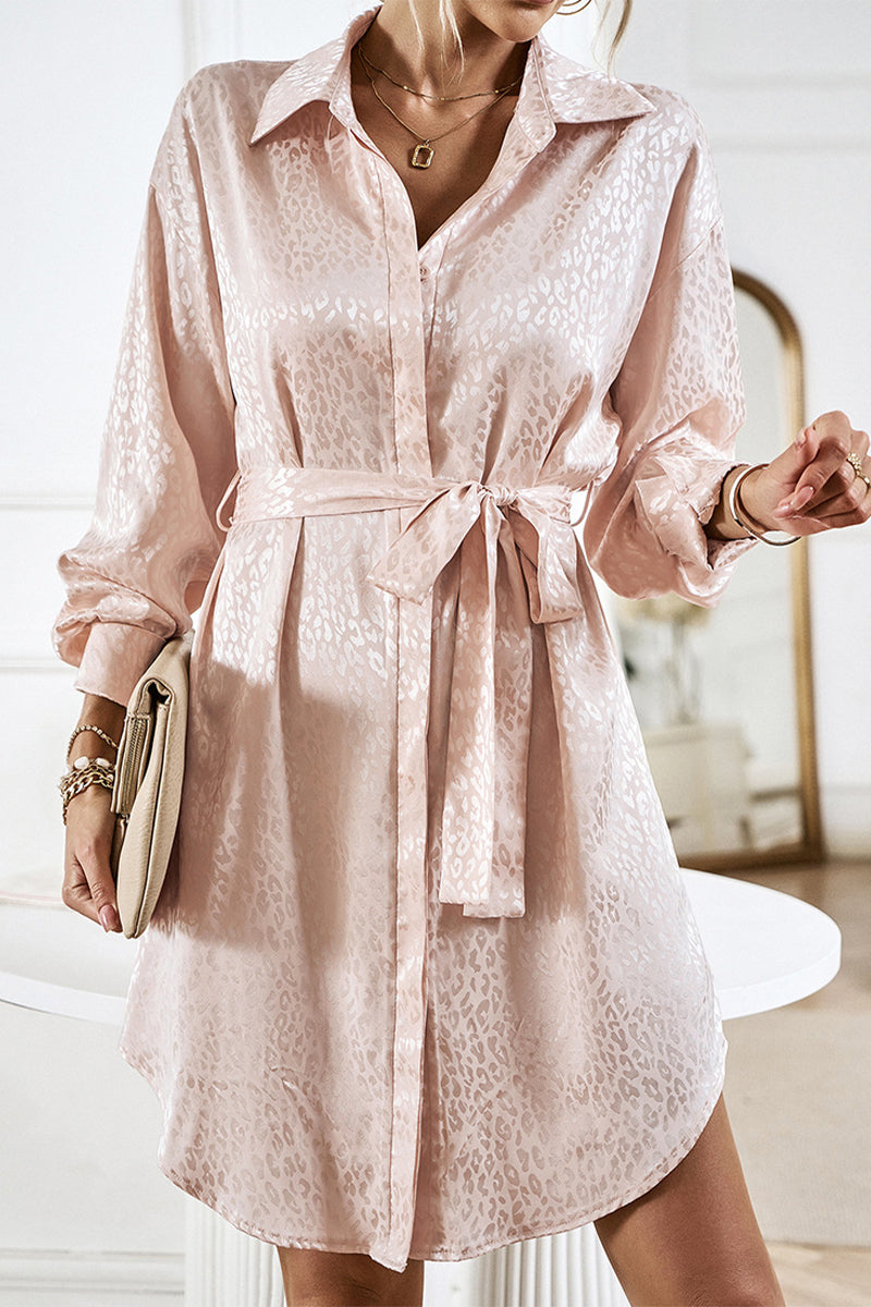 Casual Leopard Frenulum Turndown Collar Shirt Dress Dresses