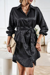 Casual Leopard Frenulum Turndown Collar Shirt Dress Dresses