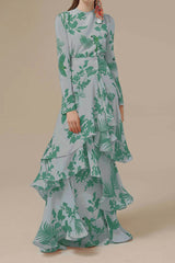 Elegant Floral Asymmetrical O Neck Irregular Dress Dresses