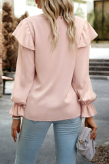 Elegant Solid Patchwork V Neck Tops