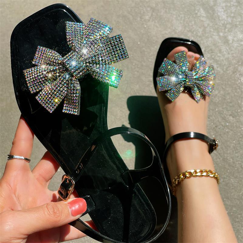 Casual Patchwork With Bow Rhinestone Square Comfortable Out Door Shoes