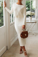 Daily Simplicity Solid O Neck Long Sleeve Two Pieces