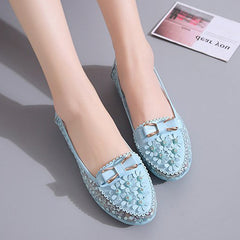 Elegant Applique Bowknot Decor Wedding Bridal Shoes Lace Split Joint Ballet Flats