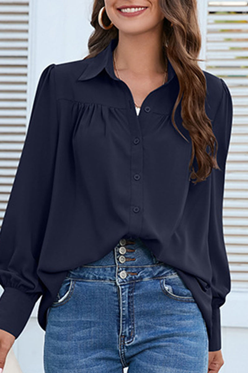 Casual Solid Buttons Shirt Collar Blouses(8 Colors)