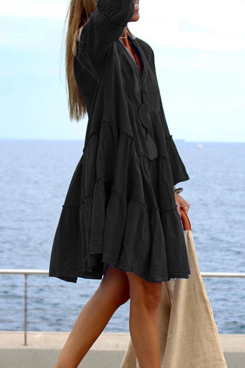 Casual Solid Patchwork V Neck Irregular Dress Dresses