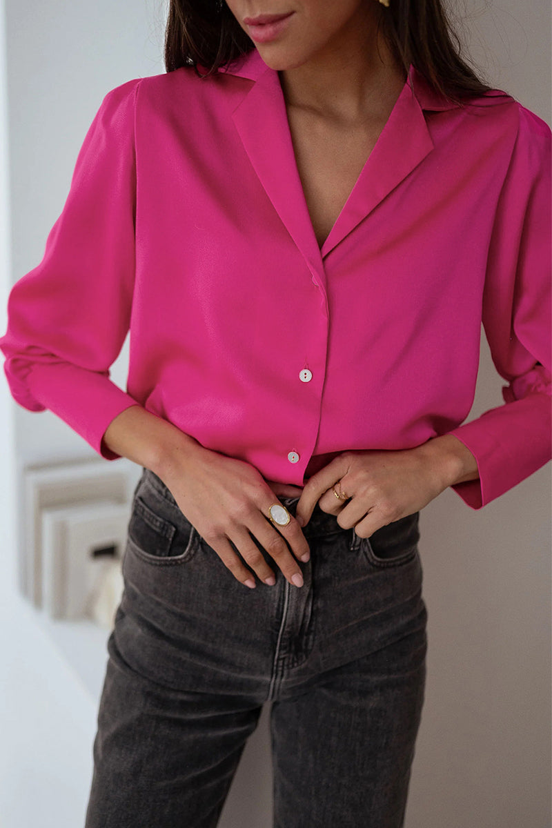 Elegant Solid Turndown Collar Tops