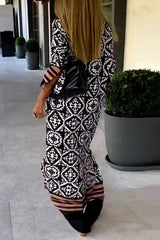 Street College Geometric Print Contrast V Neck Printed Dress Dresses