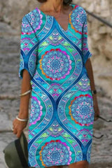 Casual Print Basic V Neck One Step Skirt Dresses