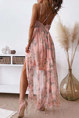 Sweet Floral Backless V Neck Irregular Dress Dresses