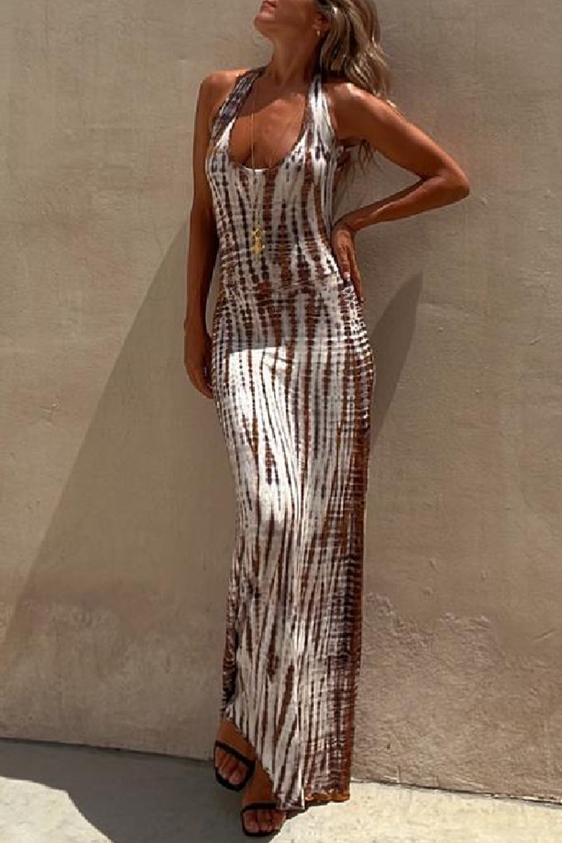 Sexy Striped Patchwork Backless U Neck Vest Dress Dresses