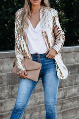 Street Patchwork Sequins Cardigan Collar Outerwear