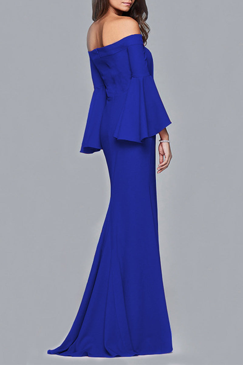 Elegant Solid Flounce Off the Shoulder Evening Dress Dresses