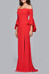 Elegant Solid Flounce Off the Shoulder Evening Dress Dresses