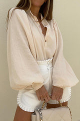 Elegant Simplicity Solid Buckle Mandarin Collar Blouses