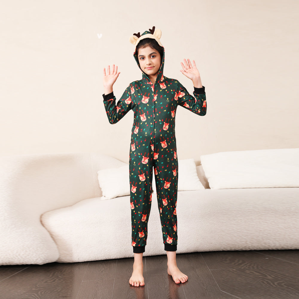 Green Fox and Christmas Llight Bulb Print Fmalily Matching Pajamas Onesies