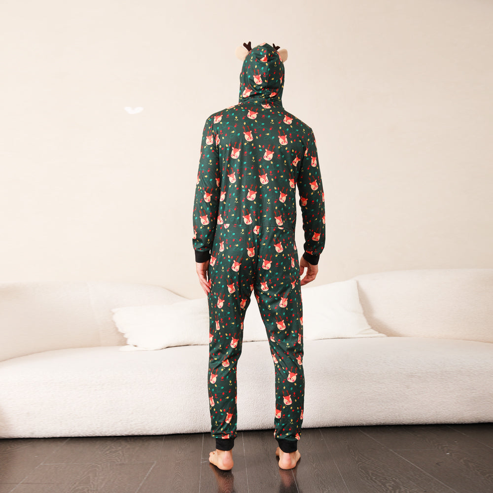 Green Fox and Christmas Llight Bulb Print Fmalily Matching Pajamas Onesies