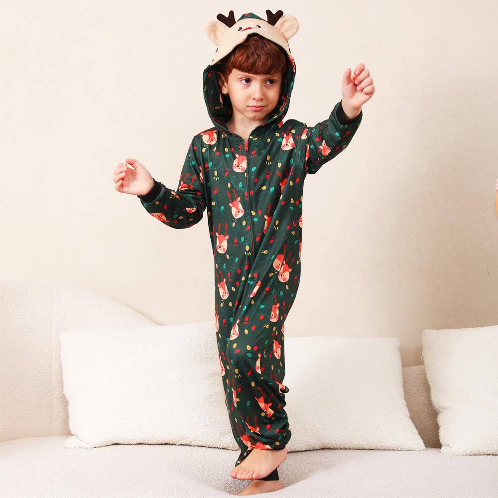 Green Fox and Christmas Llight Bulb Print Fmalily Matching Pajamas Onesies