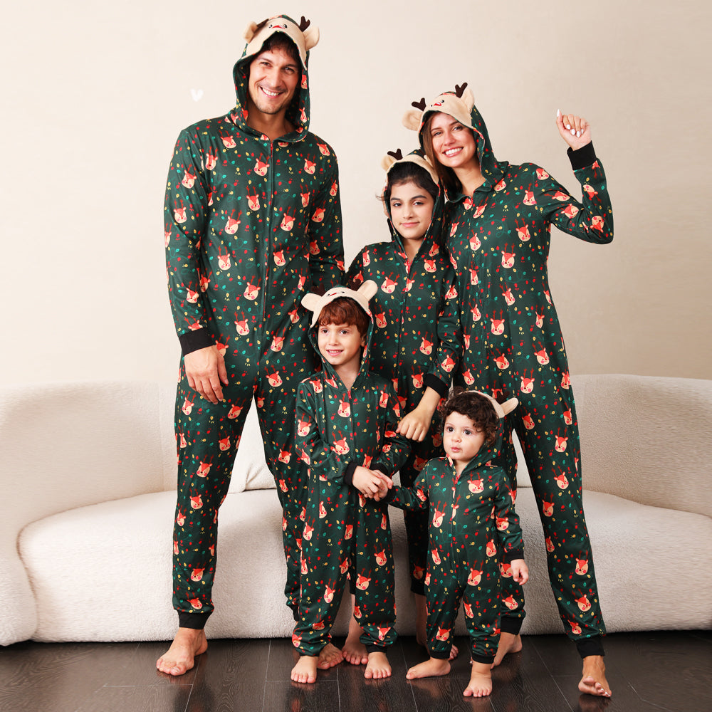 Green Fox and Christmas Llight Bulb Print Fmalily Matching Pajamas Onesies