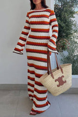 Casual Vacation Striped Contrast O Neck Long Sleeve Dresses