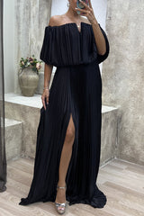 Sexy Formal Solid Slit Fold Off the Shoulder Evening Dress Dresses