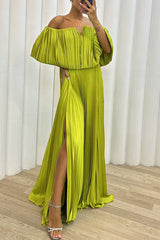 Sexy Formal Solid Slit Fold Off the Shoulder Evening Dress Dresses